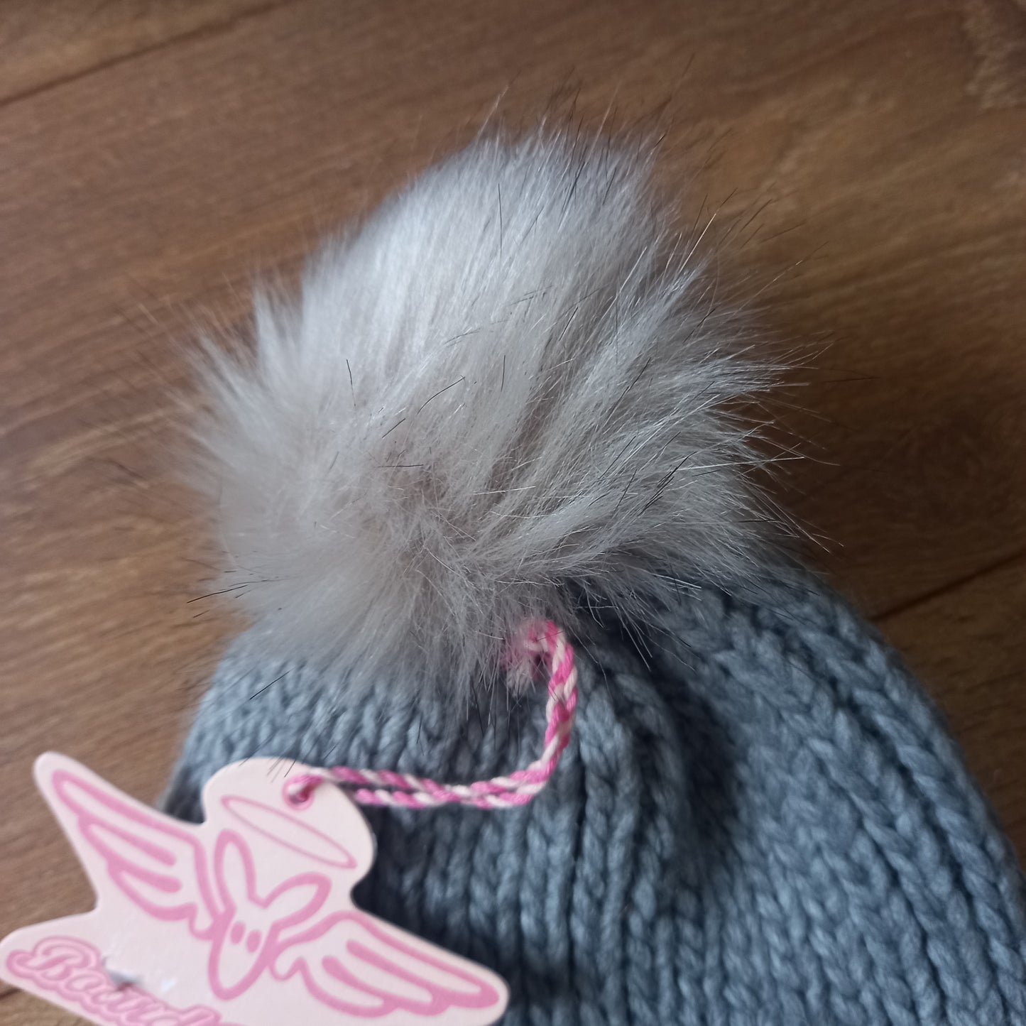 Board Angels Womens Rib Hat With Faux Fur Pom Pom Grey Marl