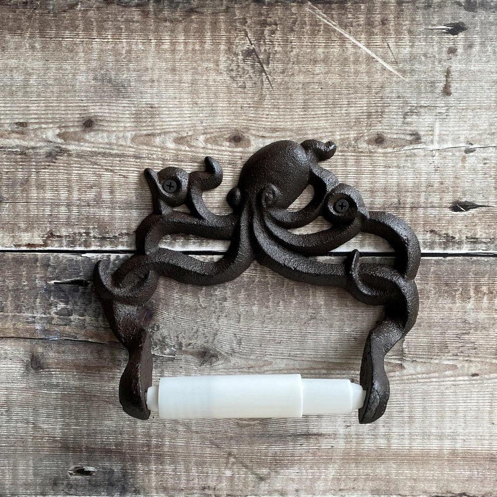 Cast Iron Wall Mounted Octopus Shaped Loo Roll Toilet Paper Holder Dispenser