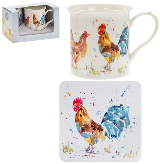 Country Life Cockerel Mug & Coaster Set