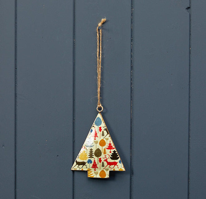 Festive Print Metal Tree Decorations - Tree or Star