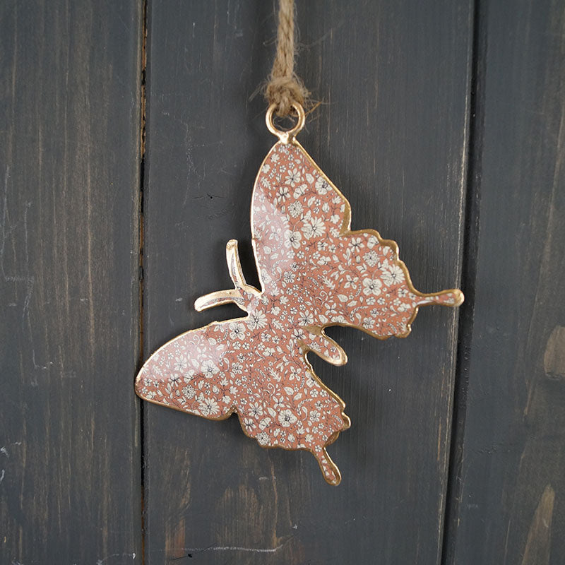 Hanging Metal Decorations - Green Heart or Brown Butterfly