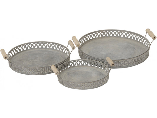 Rustic Grey Round Tray Set of 3