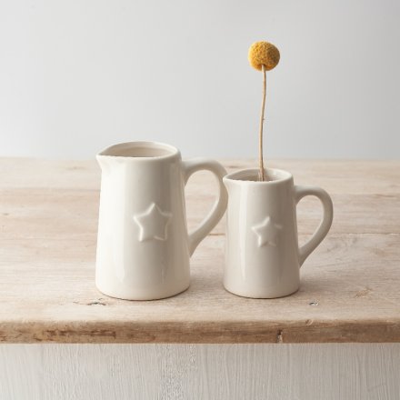 Ceramic White Jug With Star Detail - Small or Medium