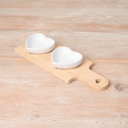 Wooden Serving Tray With Heart Dishes - Assorted Sizes