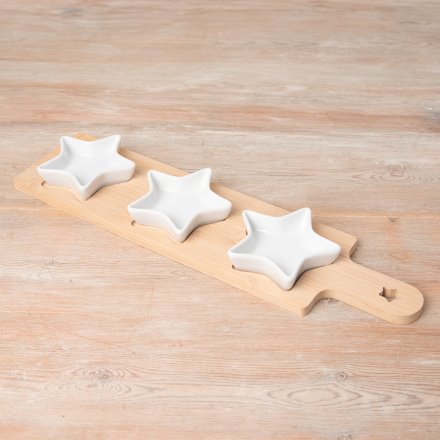 Wooden Serving Tray With Star Dishes - Assorted Sizes