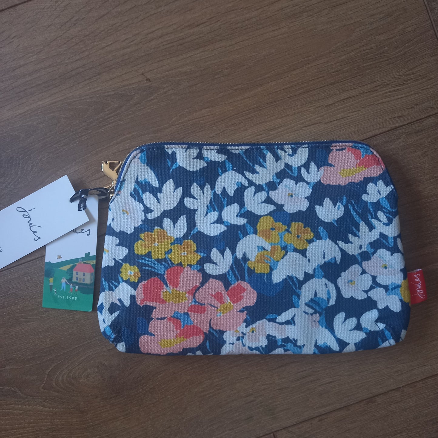 Joules Bright Side Floral Medium Pouch/Cosmetic Bag with Metal Zip Size 22x16.5cm