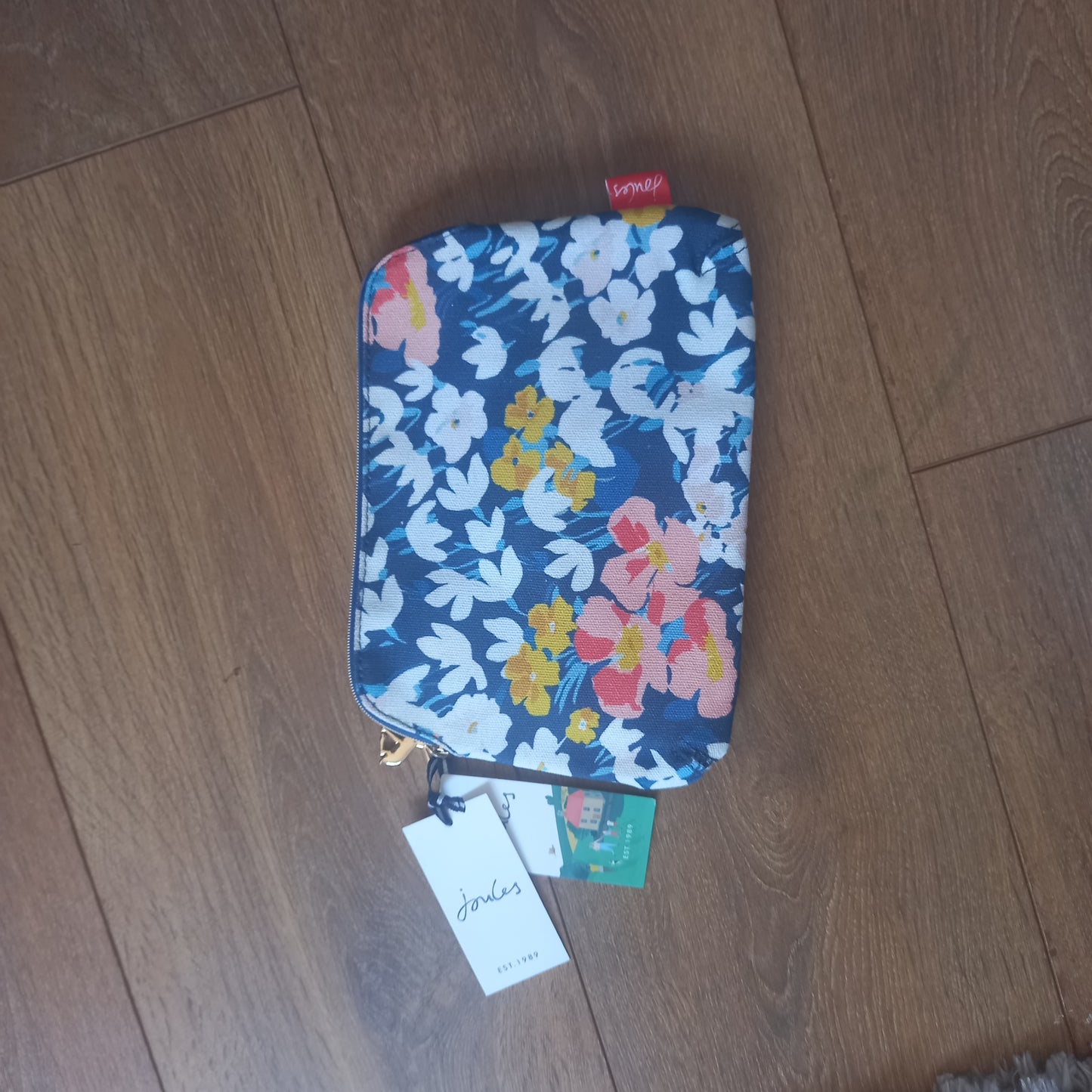 Joules Bright Side Floral Medium Pouch/Cosmetic Bag with Metal Zip Size 22x16.5cm