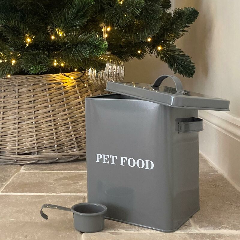 Pet Food Storage Tin in French Grey