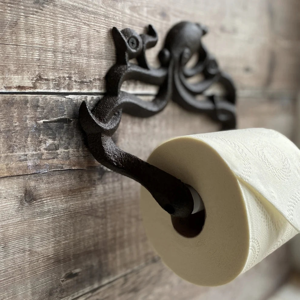 Cast Iron Wall Mounted Octopus Shaped Loo Roll Toilet Paper Holder Dispenser