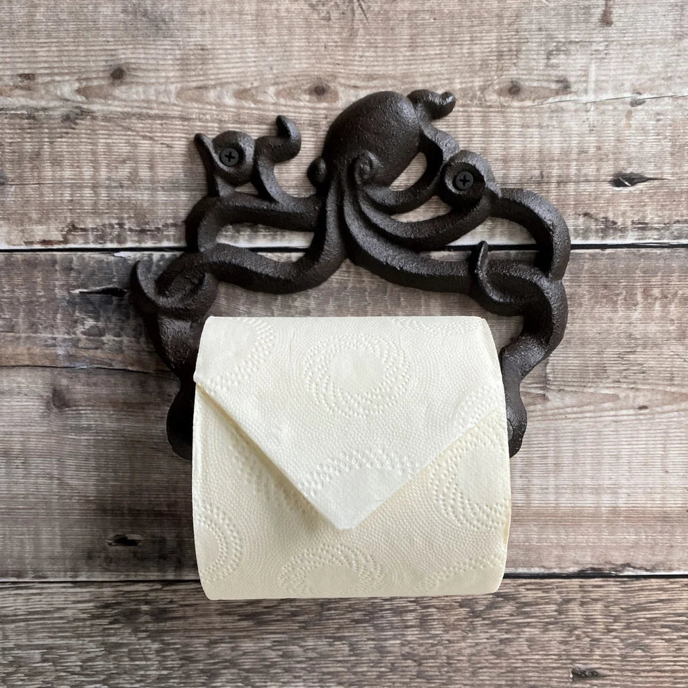 Cast Iron Wall Mounted Octopus Shaped Loo Roll Toilet Paper Holder Dispenser