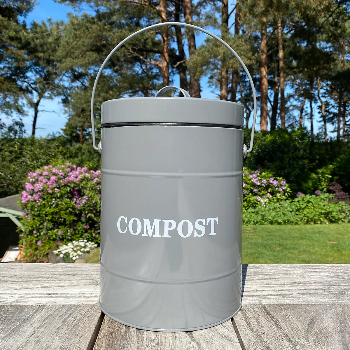 Large Kitchen Composter Caddy with Inner Bucket and 3 Filters in French Grey