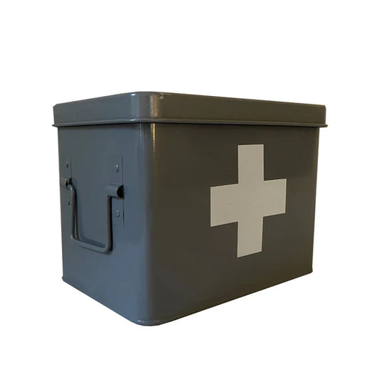 Medical Supplies Storage Tin in French Grey