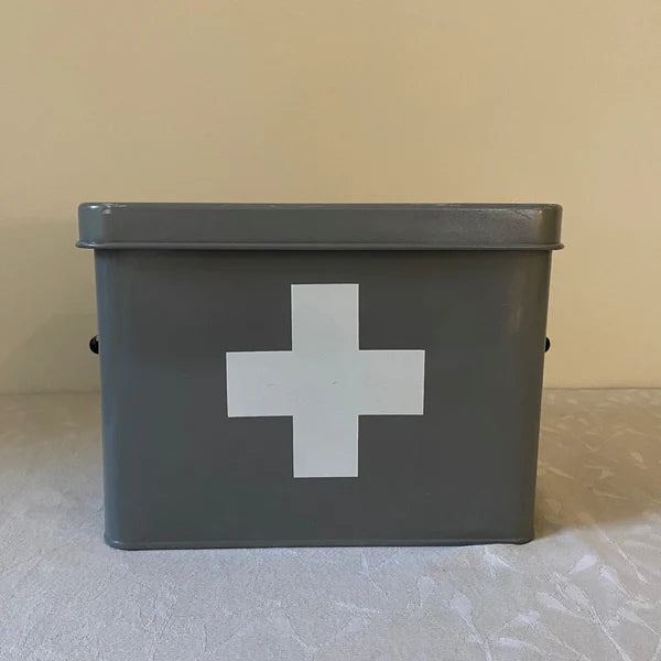 Medical Supplies Storage Tin in French Grey