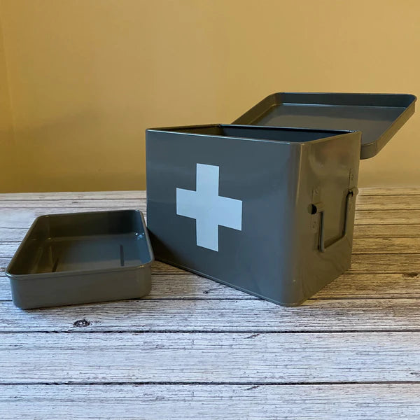 Medical Supplies Storage Tin in French Grey