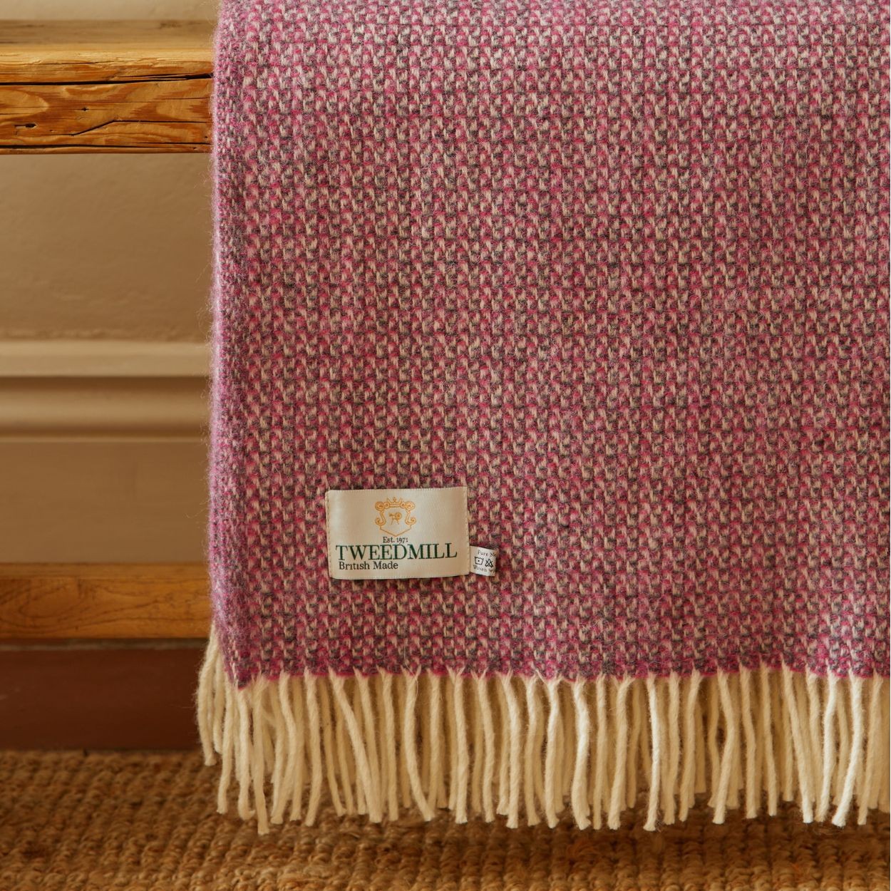 Illusion Pure New Wool Blanket  Grey & Pink