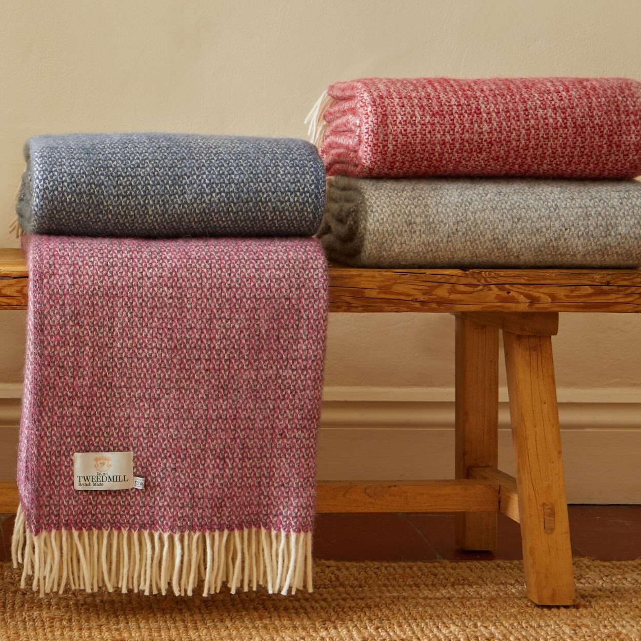 Illusion Pure New Wool Blanket  Grey & Pink