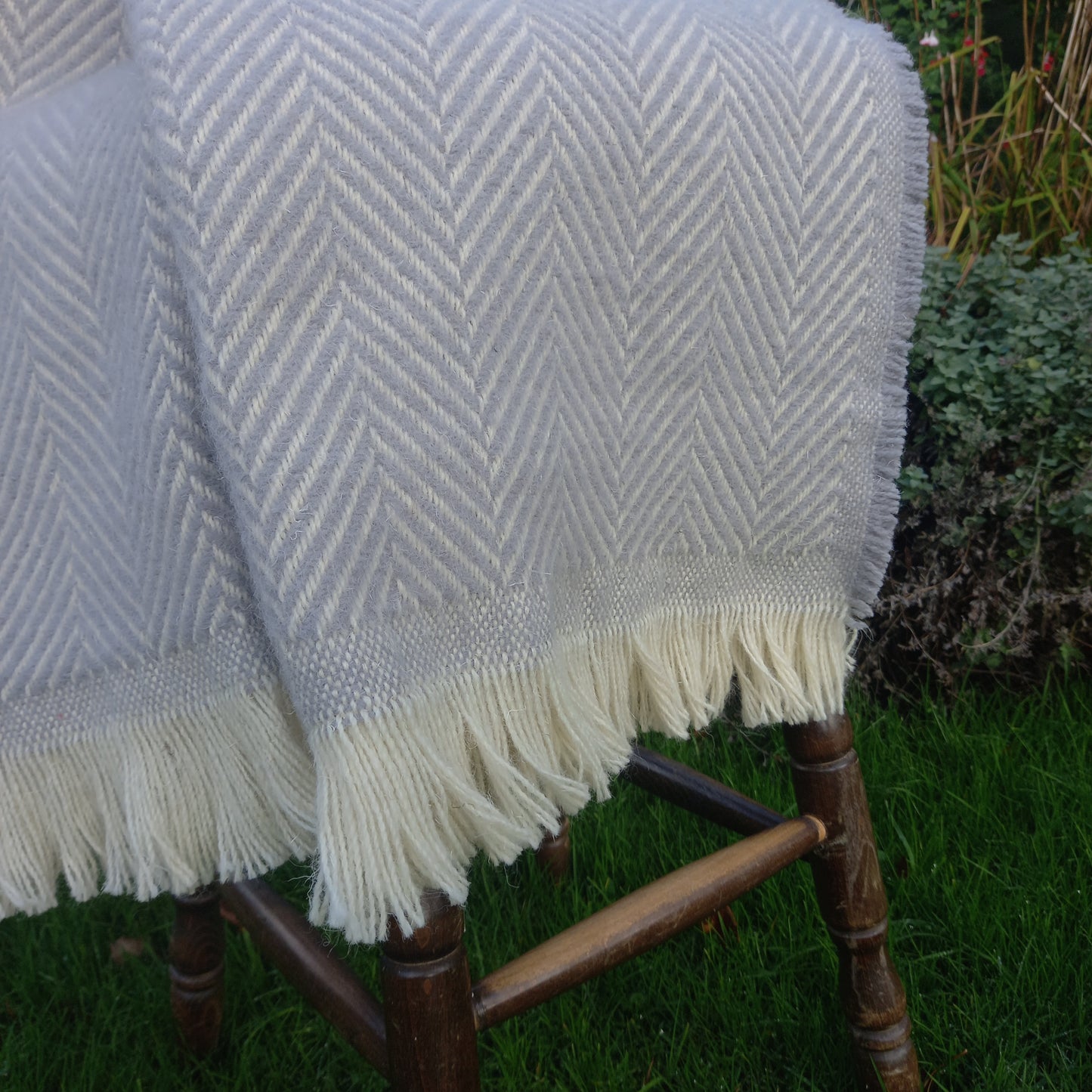 Chevron Tibet Throw - Dove Grey with Cream Fringe (200 x 146 cm)