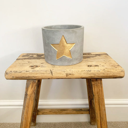 Cement Pot With Gold Star 11cm