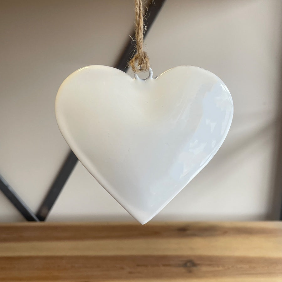 Enamel White Hanging Heart - 10cm or 12cm