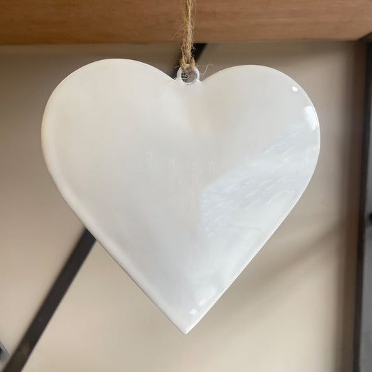 Enamel White Hanging Heart - 10cm or 12cm
