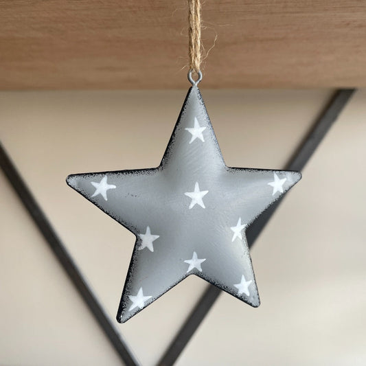 Grey Star Hanging Decoration 10cm