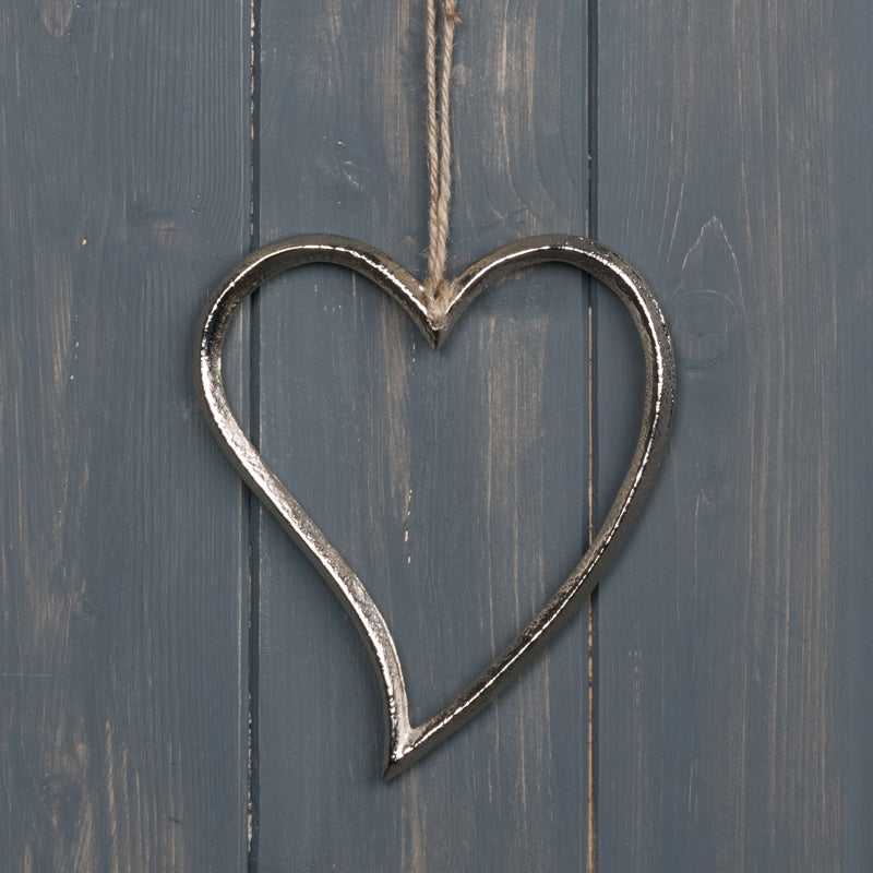 Hanging Silver Heart With Kink 12cm