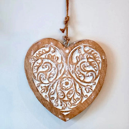 White Washed Wooden Heart 25cm