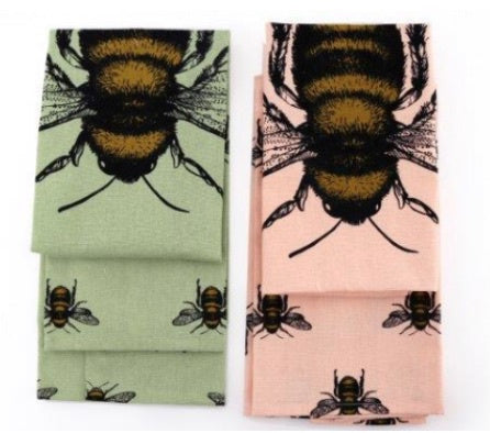 Luxury Bee Tea Towel Pack of 2 - Pink or Green