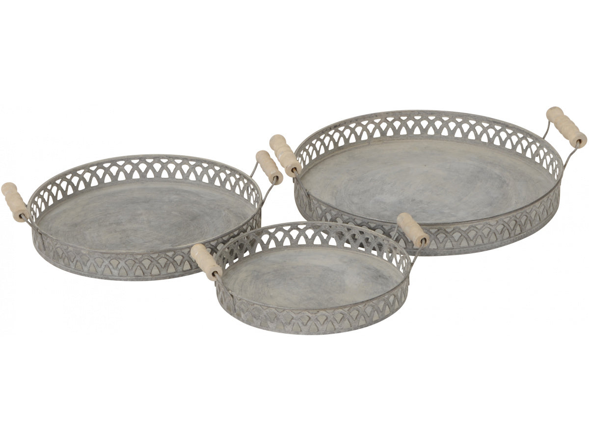 Rustic Grey Round Tray Set of 3