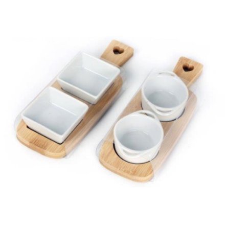 Square Dip Dishes On Bamboo Tray