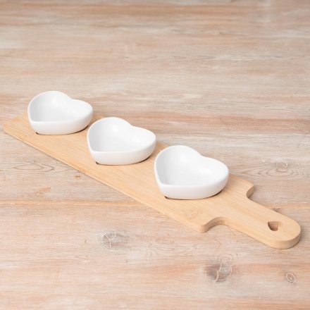 Wooden Serving Tray With Heart Dishes - Assorted Sizes