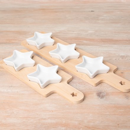 Wooden Serving Tray With Star Dishes - Assorted Sizes